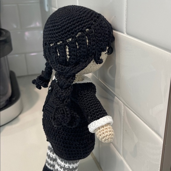 Handcrafted Wednesday Doll Crochet Decor Toy Addams Family - Picture 9 of 12